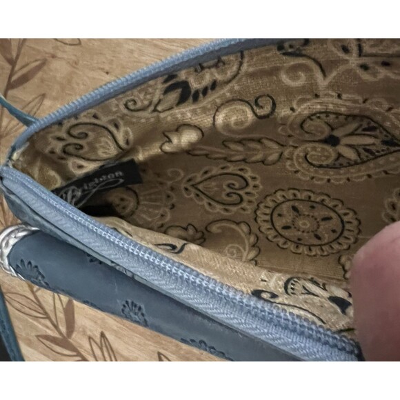 Brighton Small Leather Crossbody Teal Blue Silver Metallic Flower Embossed - Picture 8 of 11